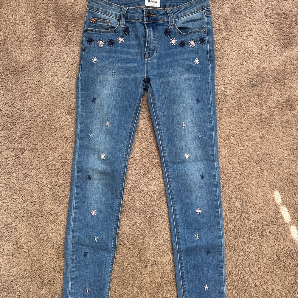 Hudson Jeans Blue Skinny with Floral Embroidery